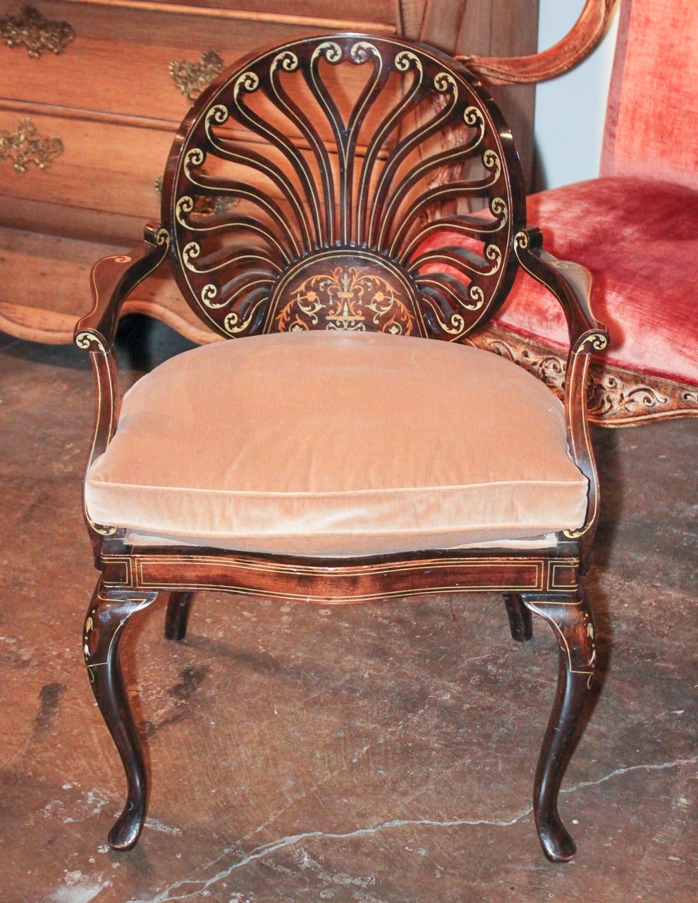 19th Century Pair of Italian Inlaid Armchairs 2