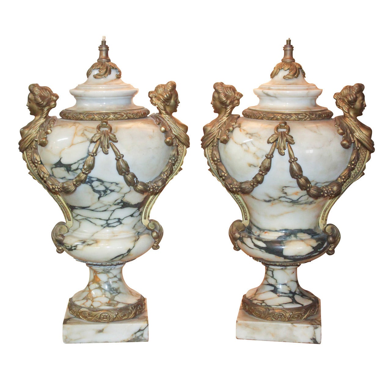 19th Century Pair of French Louis XV Marble Urns