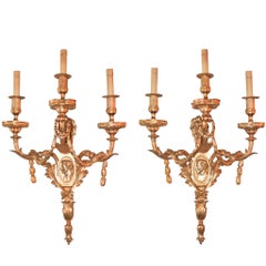 Large Pair of French Style Bronze Sconces