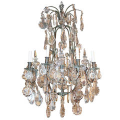Antique 19th Century French Bronze and Crystal Chandelier