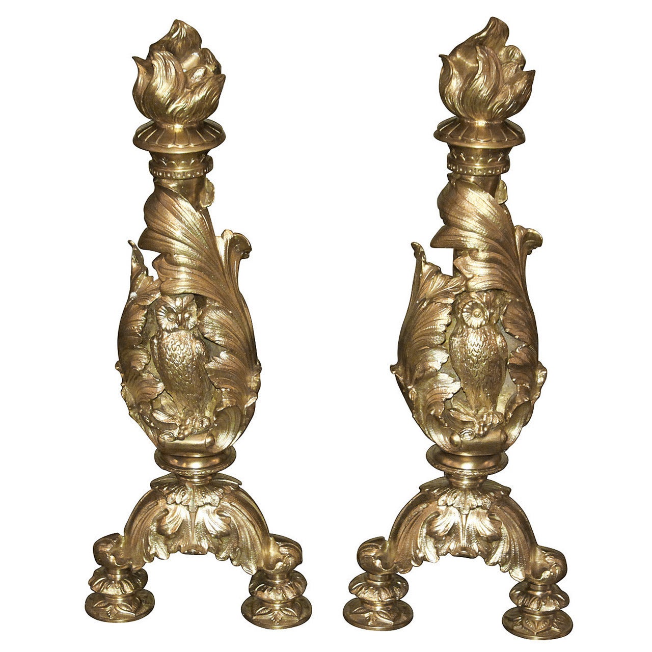 Rare Pair of 19th Century Bronze Doré Chenets