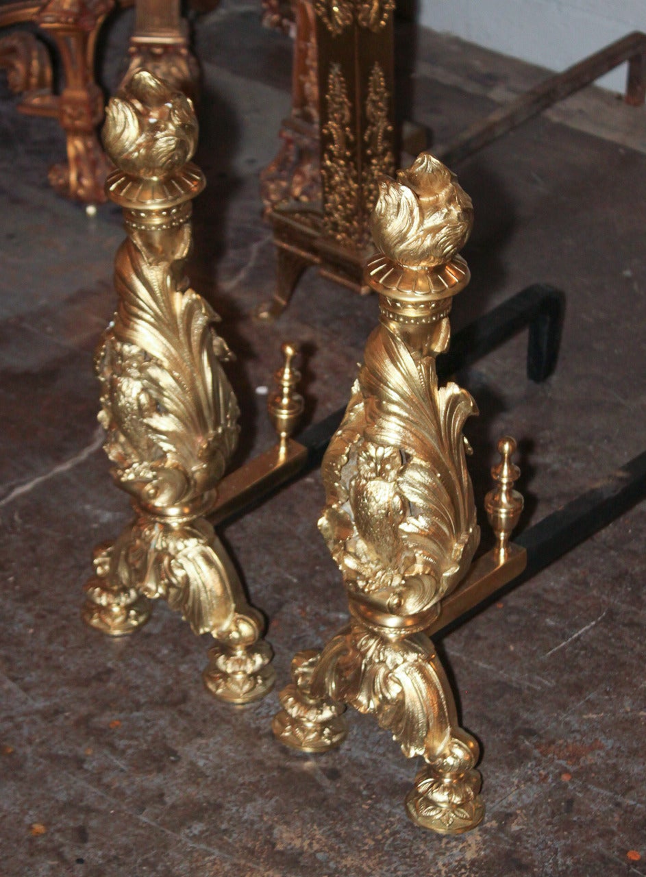 Gilt Rare Pair of 19th Century Bronze Doré Chenets