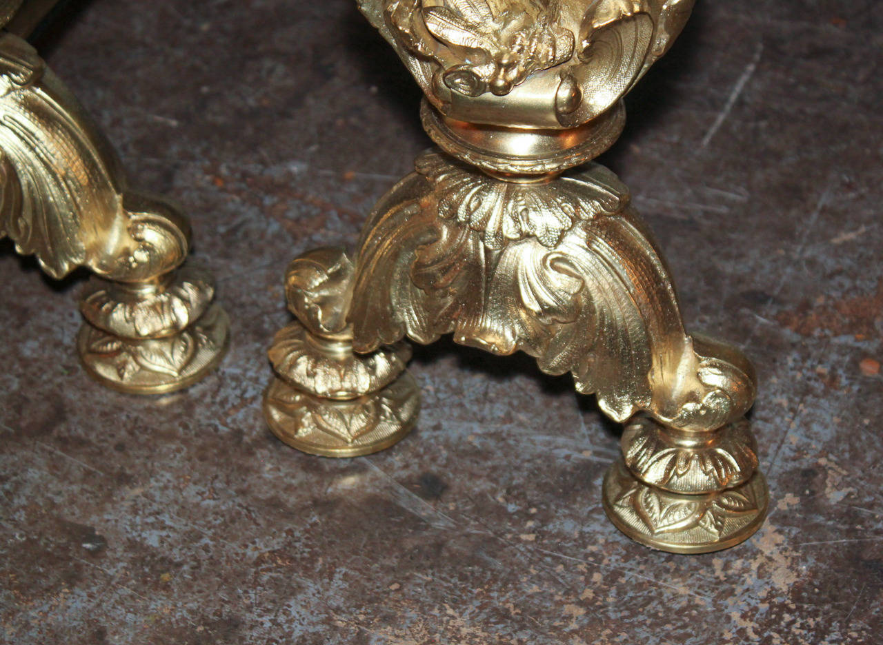 Rare Pair of 19th Century Bronze Doré Chenets In Good Condition In Dallas, TX