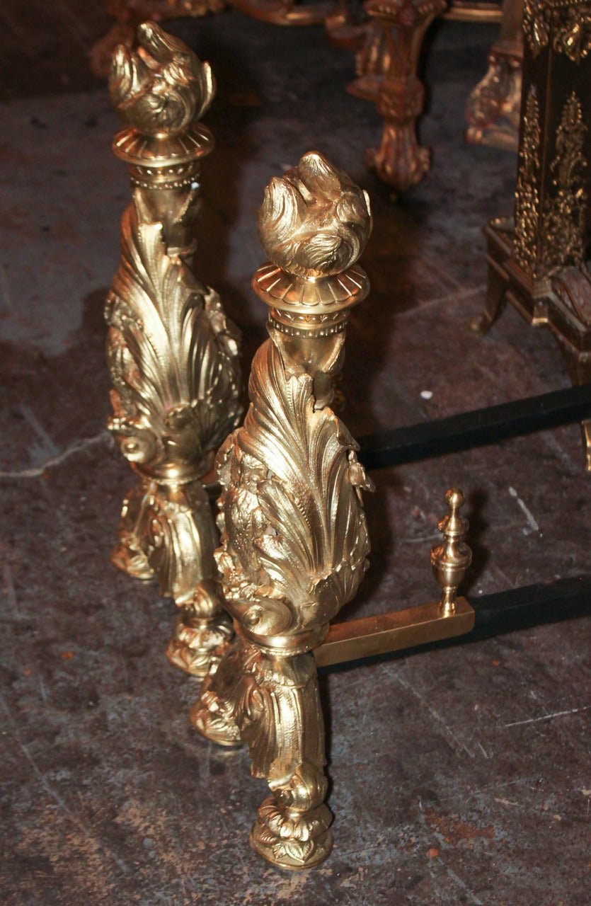 Rare Pair of 19th Century Bronze Doré Chenets 3