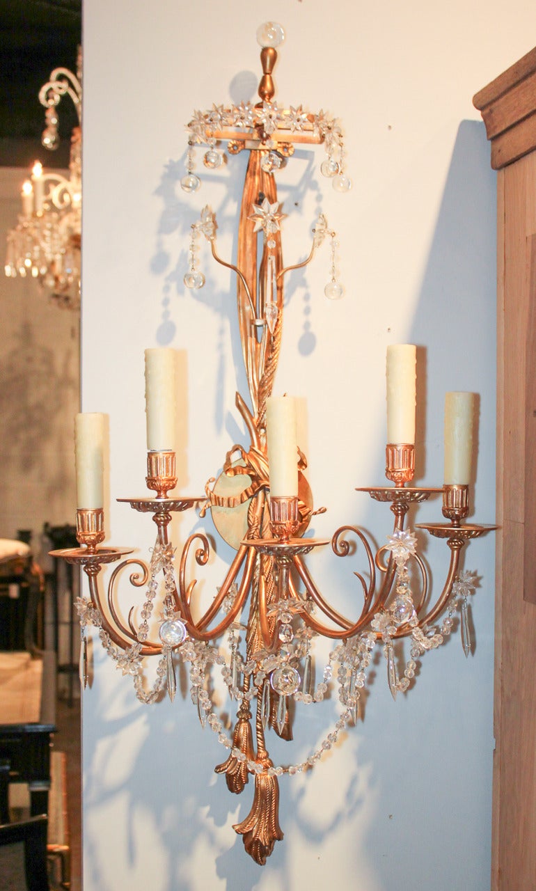 Fine 19th Century Pair of French Crystal Wall Sconces In Good Condition In Dallas, TX