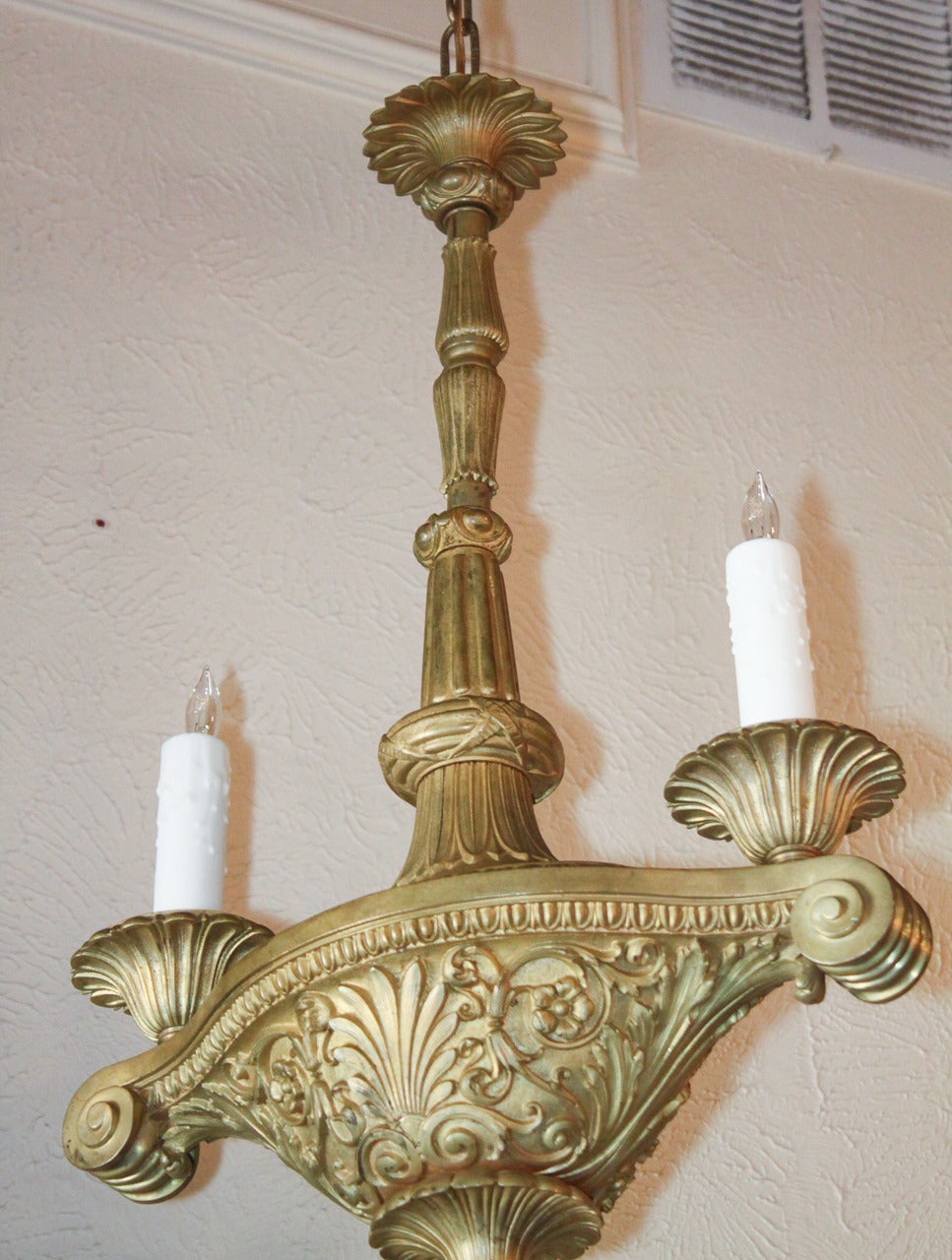 Neoclassical 19th Century French Heavy Bronze Chandelier