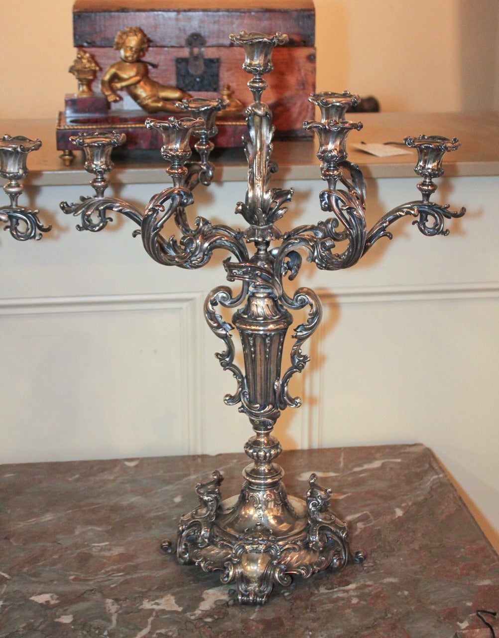 Superb Pair of Continental Silvered Candelabra For Sale 1