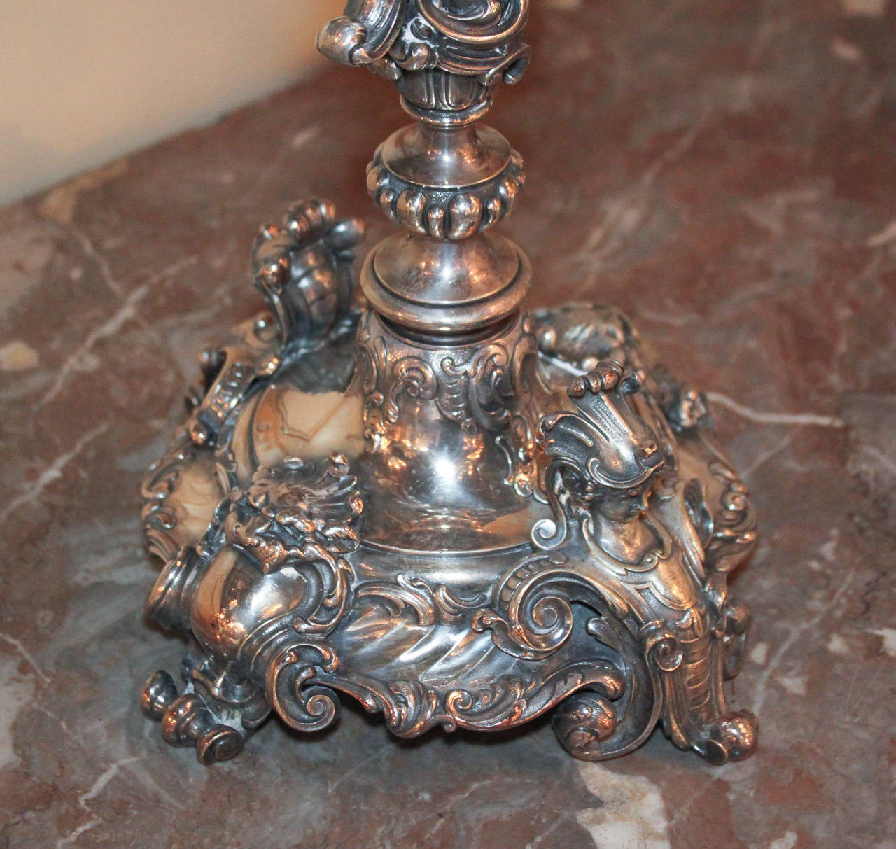 19th Century Superb Pair of Continental Silvered Candelabra For Sale