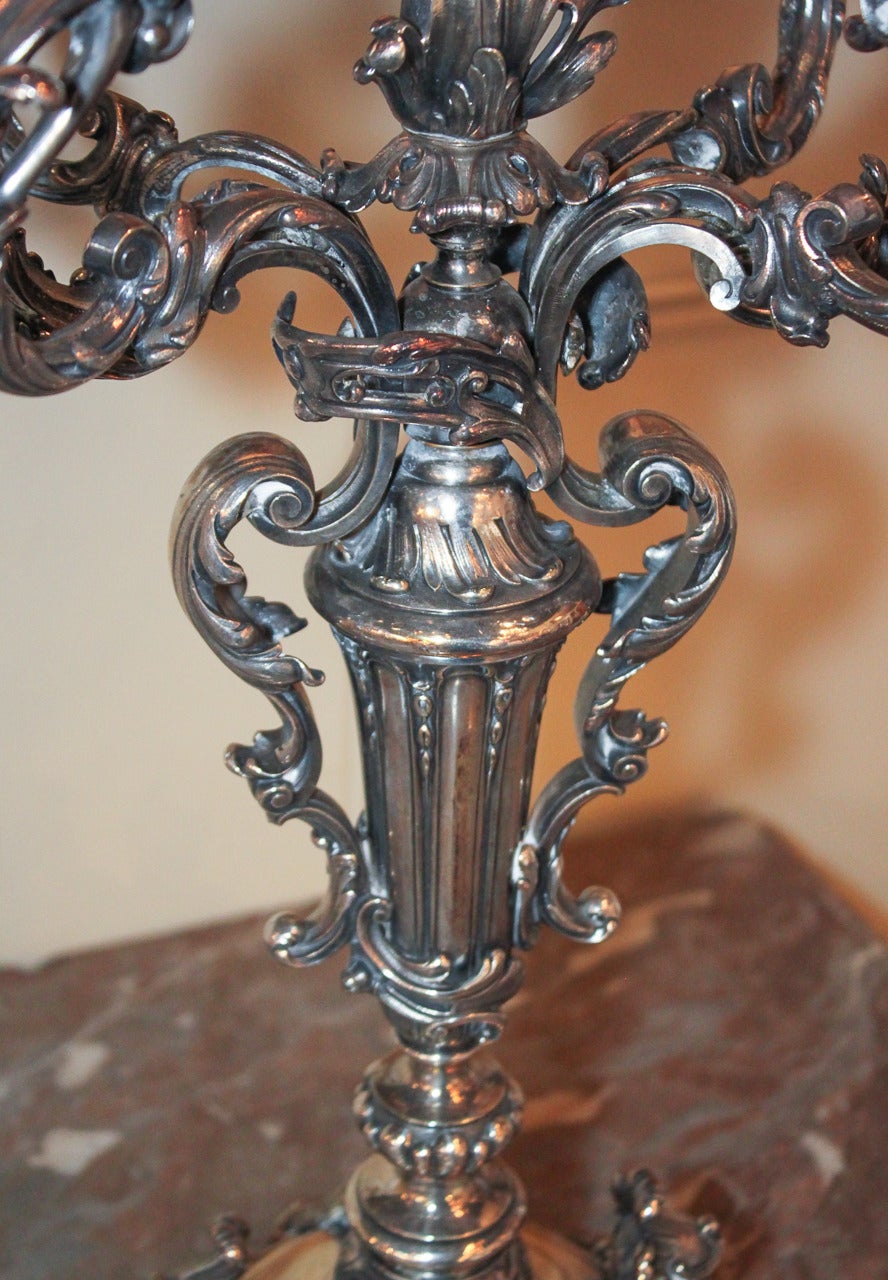 European Superb Pair of Continental Silvered Candelabra For Sale