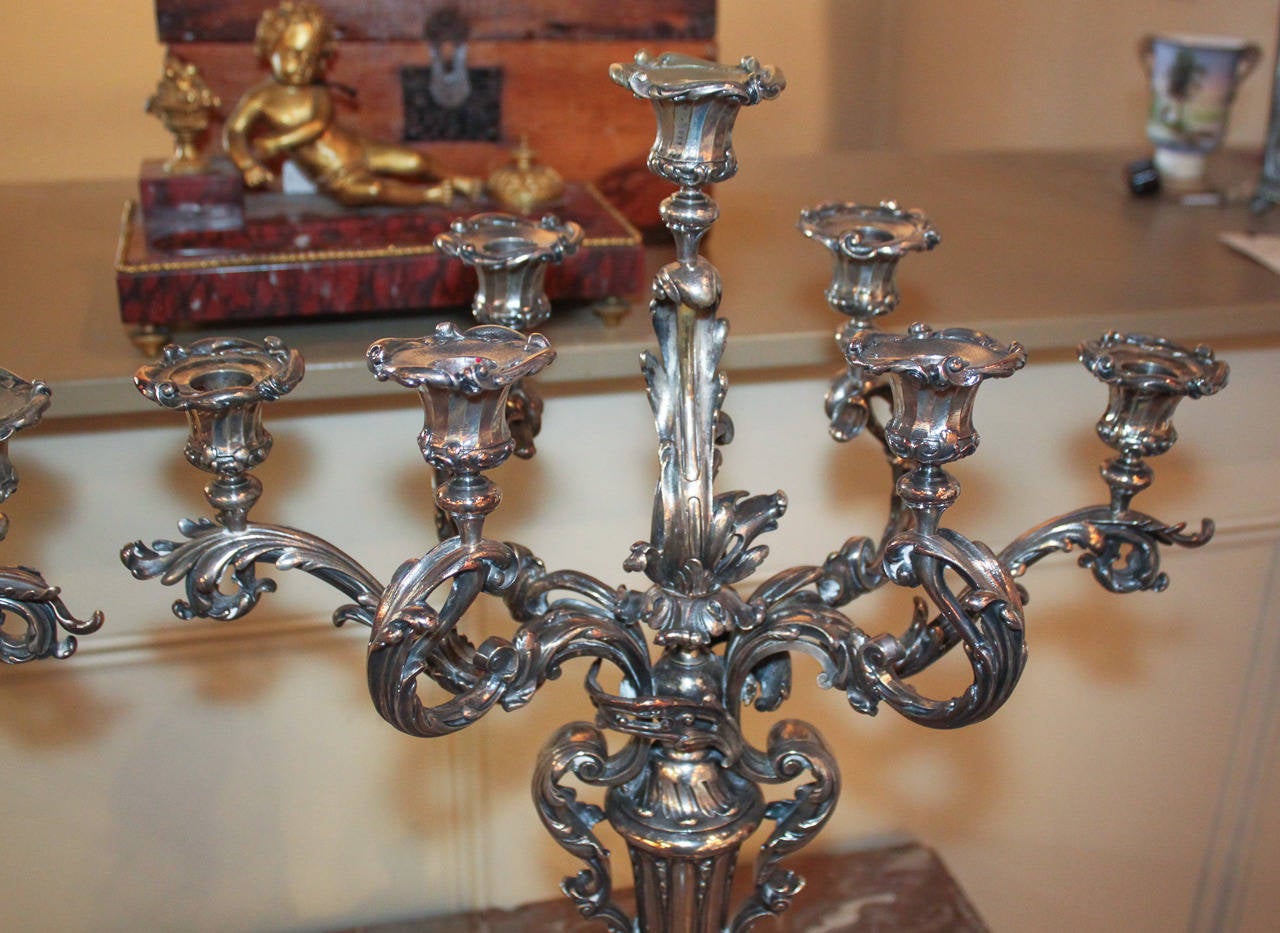 Superb Pair of Continental Silvered Candelabra For Sale 2