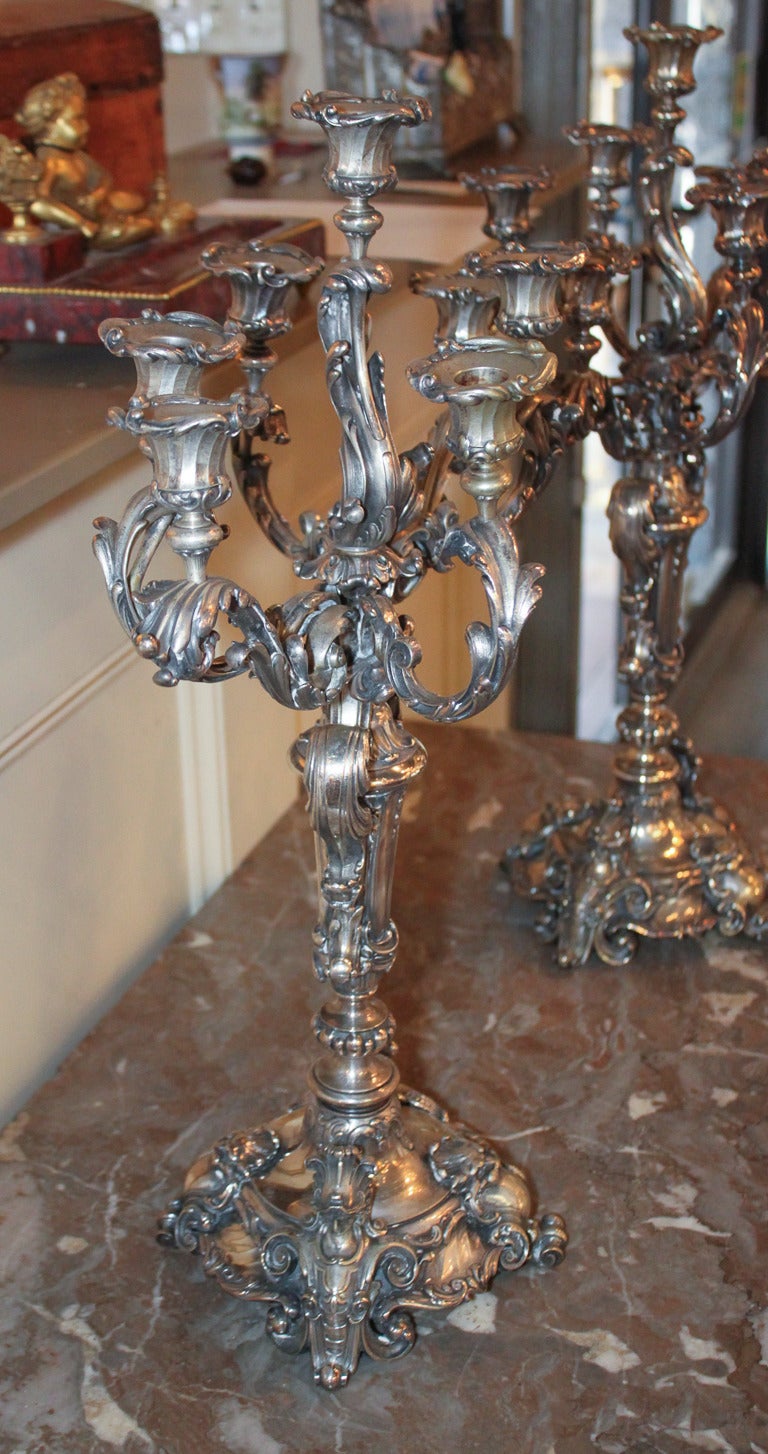Superb Pair of Continental Silvered Candelabra For Sale 3
