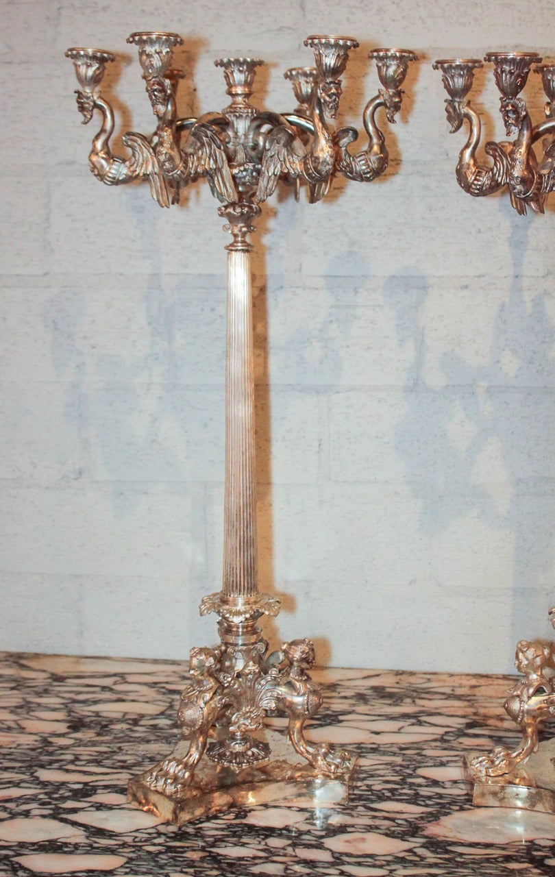 Pair of Continental Silvered Bronze Candelabra In Good Condition In Dallas, TX
