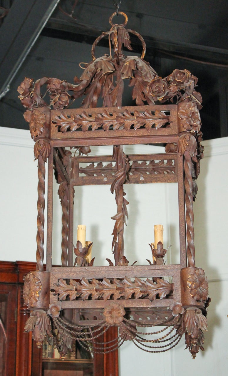 Fine Quality French Heavy Wrought Iron Lantern For Sale 2
