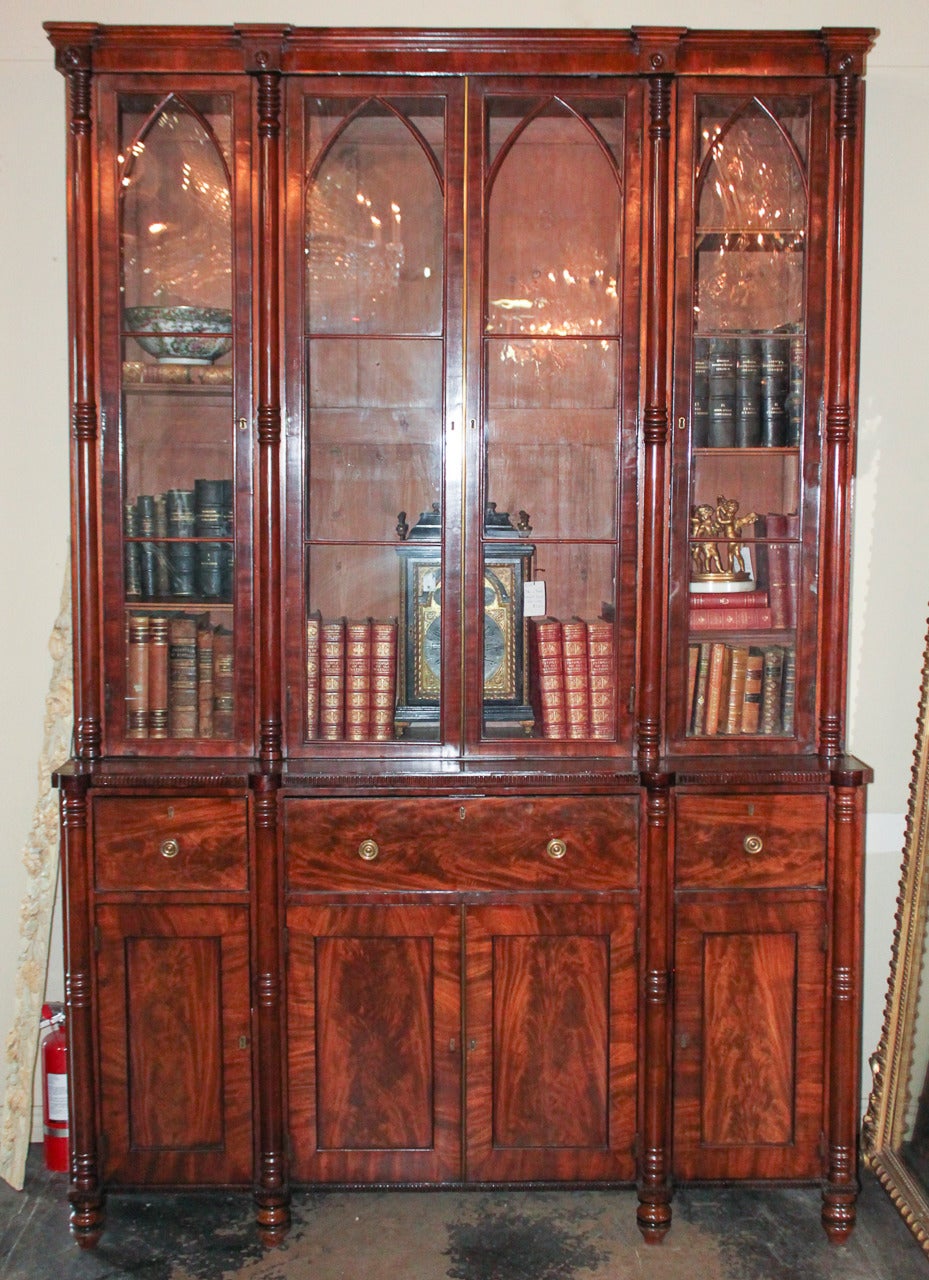 19th Century Outstanding English Sheraton Period Secretaire Bookcase, Signed