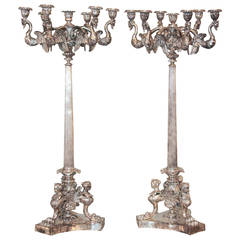 Pair of Continental Silvered Bronze Candelabra 1