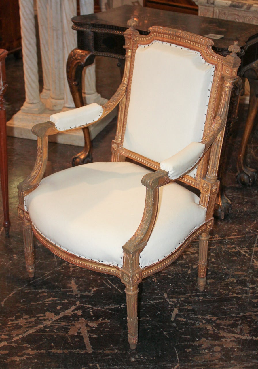 Giltwood 19th Century Pair of French Louis XVI Armchairs