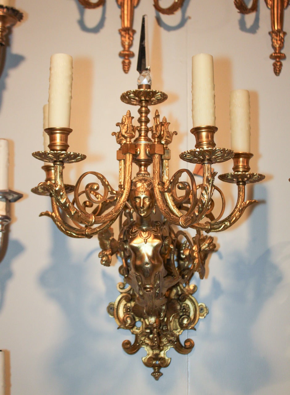 19th Century Pair of French Bronze Sconces In Good Condition In Dallas, TX