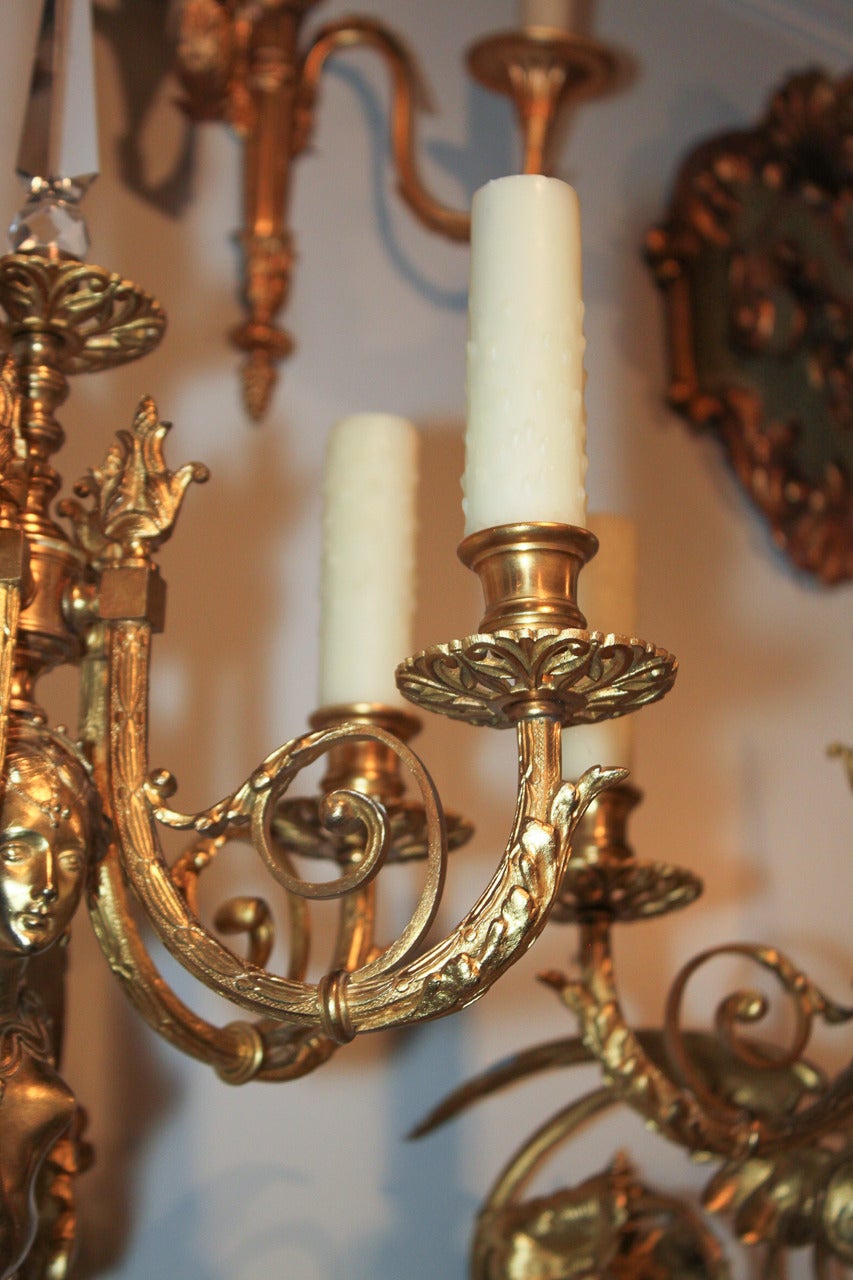 Gilt 19th Century Pair of French Bronze Sconces
