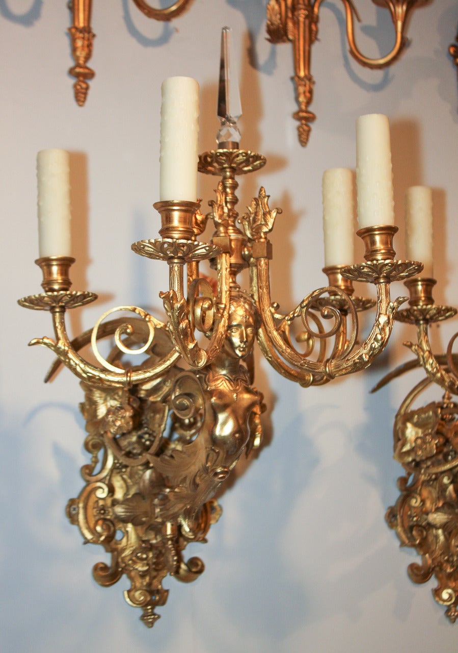 19th Century Pair of French Bronze Sconces 3