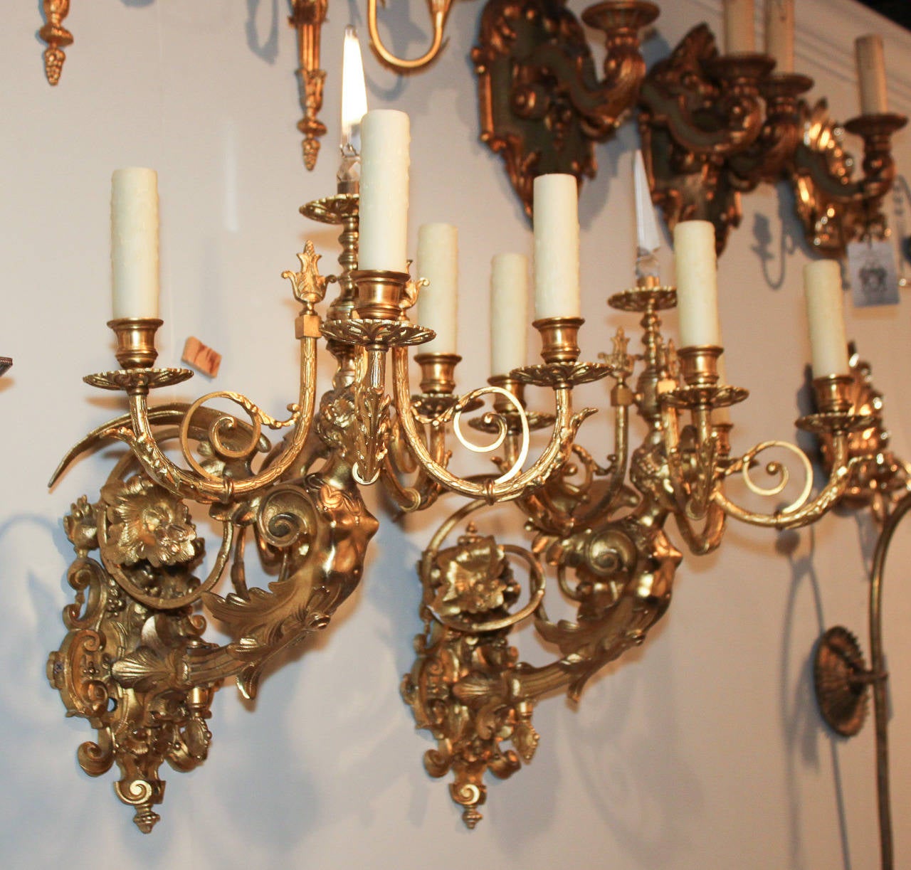 19th Century Pair of French Bronze Sconces 5