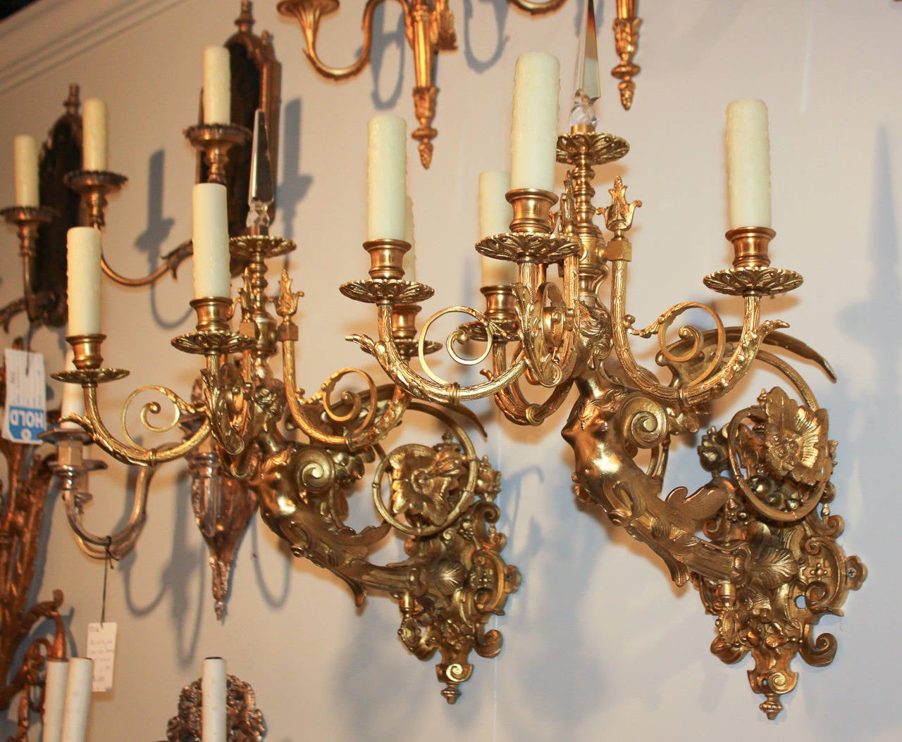 19th Century Pair of French Bronze Sconces 4