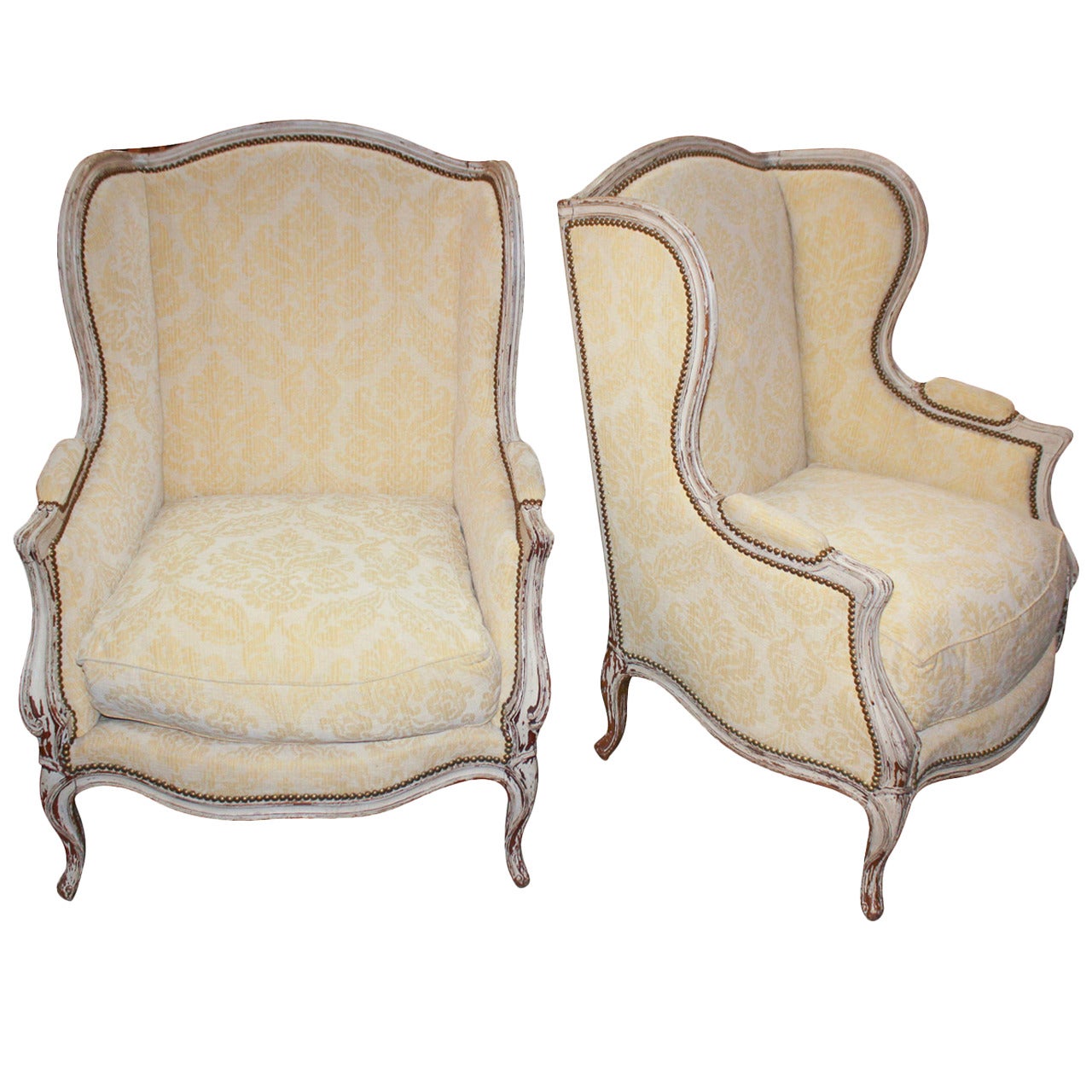 Fine 19th Pair of French Lacquered Bergeres