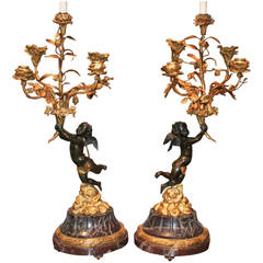 Fine Pair of 19th Century French Bronze Cherub Lamps 2
