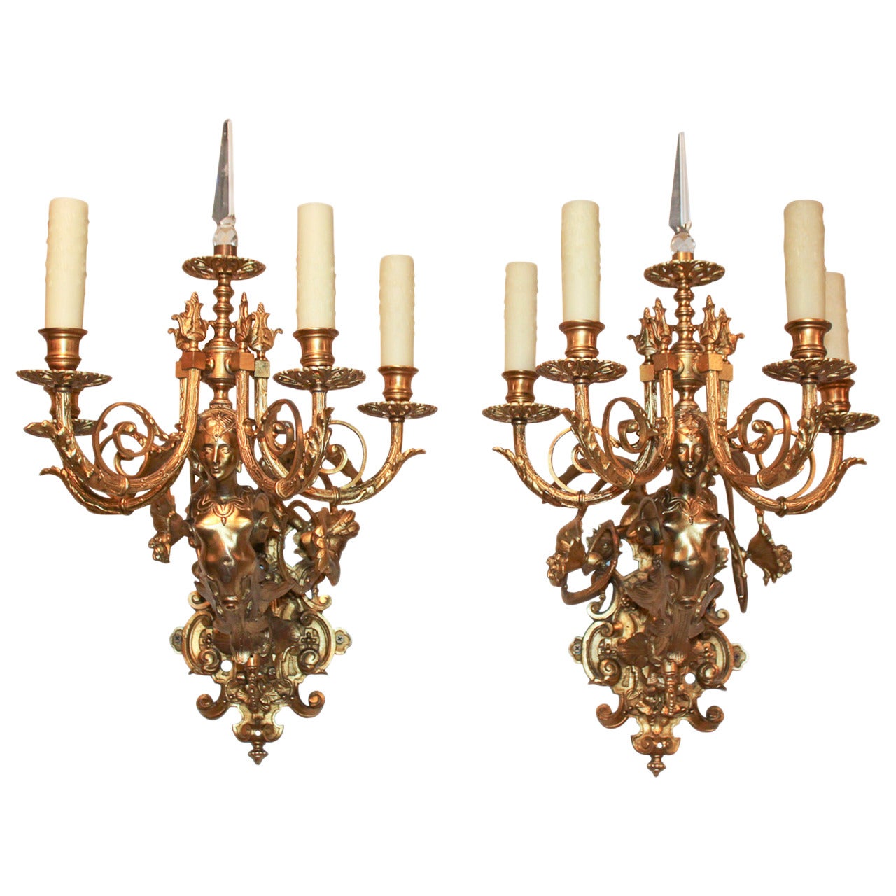 19th Century Pair of French Bronze Sconces