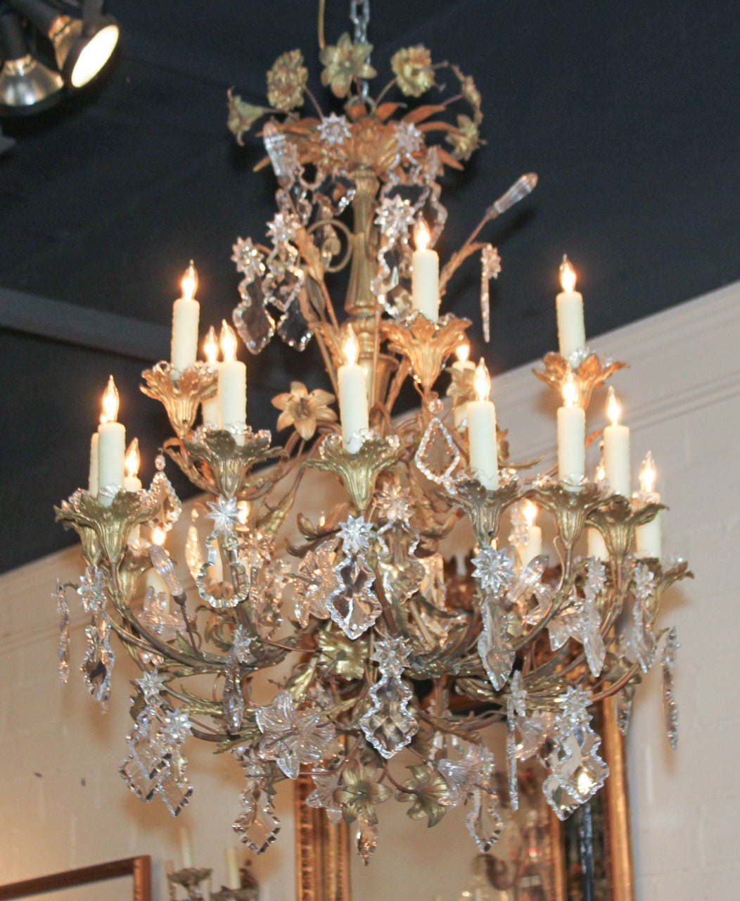 19th Century French Bronze and Crystal Flower Chandelier at 1stDibs