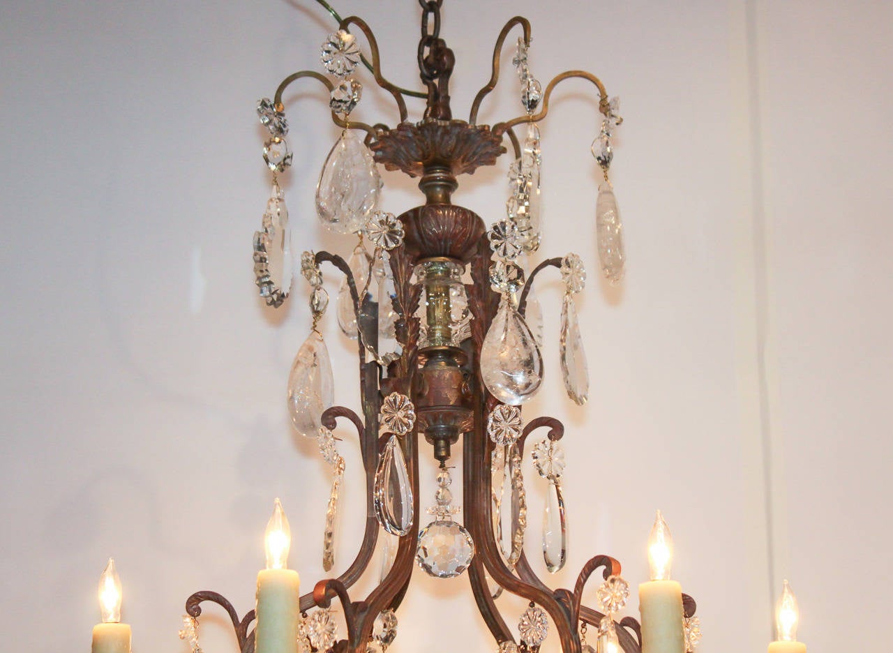 19th Century French Bronze and Rock Crystal Chandelier 3