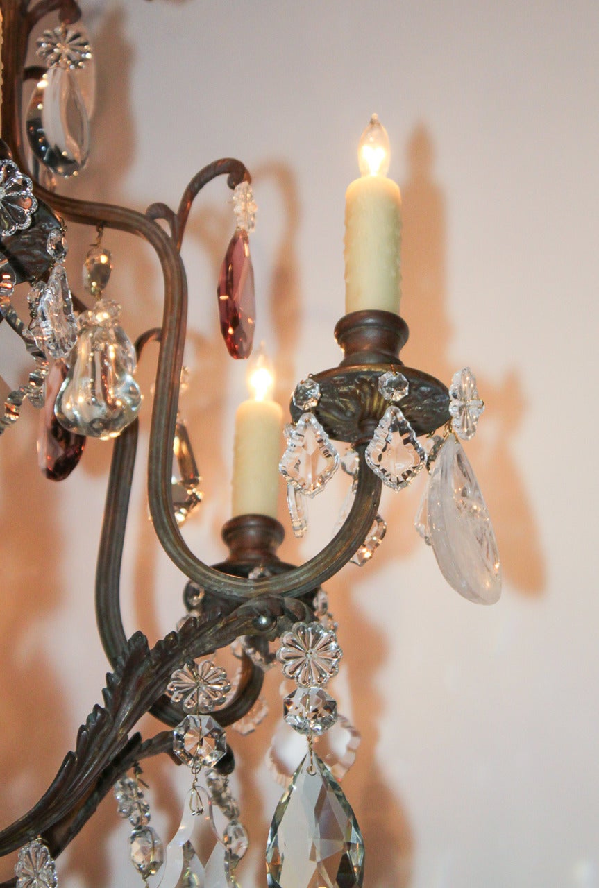 Amethyst 19th Century French Bronze and Rock Crystal Chandelier