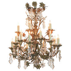 19th Century French Bronze and Crystal Flower Chandelier