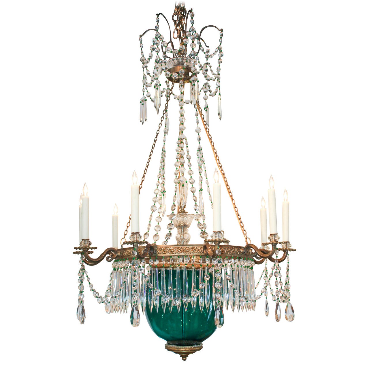 19th Century Russian Gilt Bronze and Colored Glass Chandelier
