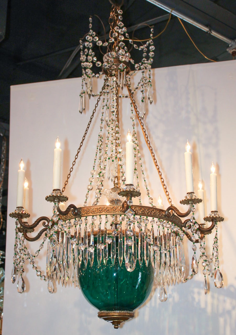 19th Century Russian Gilt Bronze and Colored Glass Chandelier 4