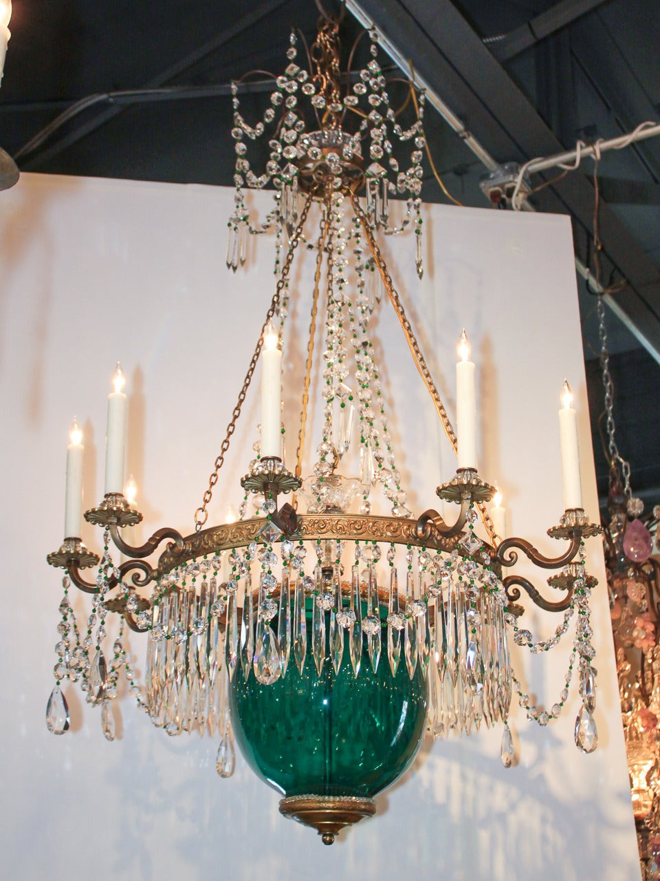 19th Century Russian Gilt Bronze and Colored Glass Chandelier 1