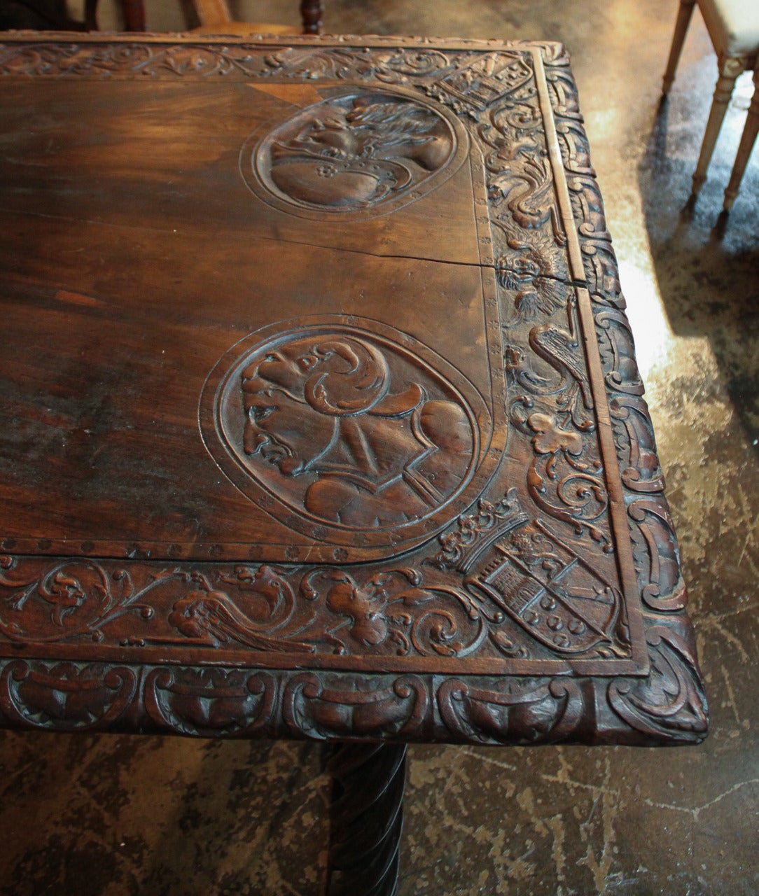 19th Century Italian Carved Trestle Table In Good Condition In Dallas, TX