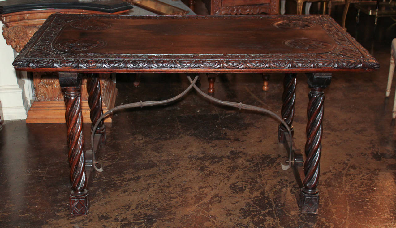 Iron 19th Century Italian Carved Trestle Table