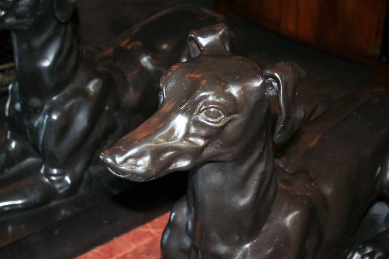 Pair of Bronze Whippets on Marble Bases 1