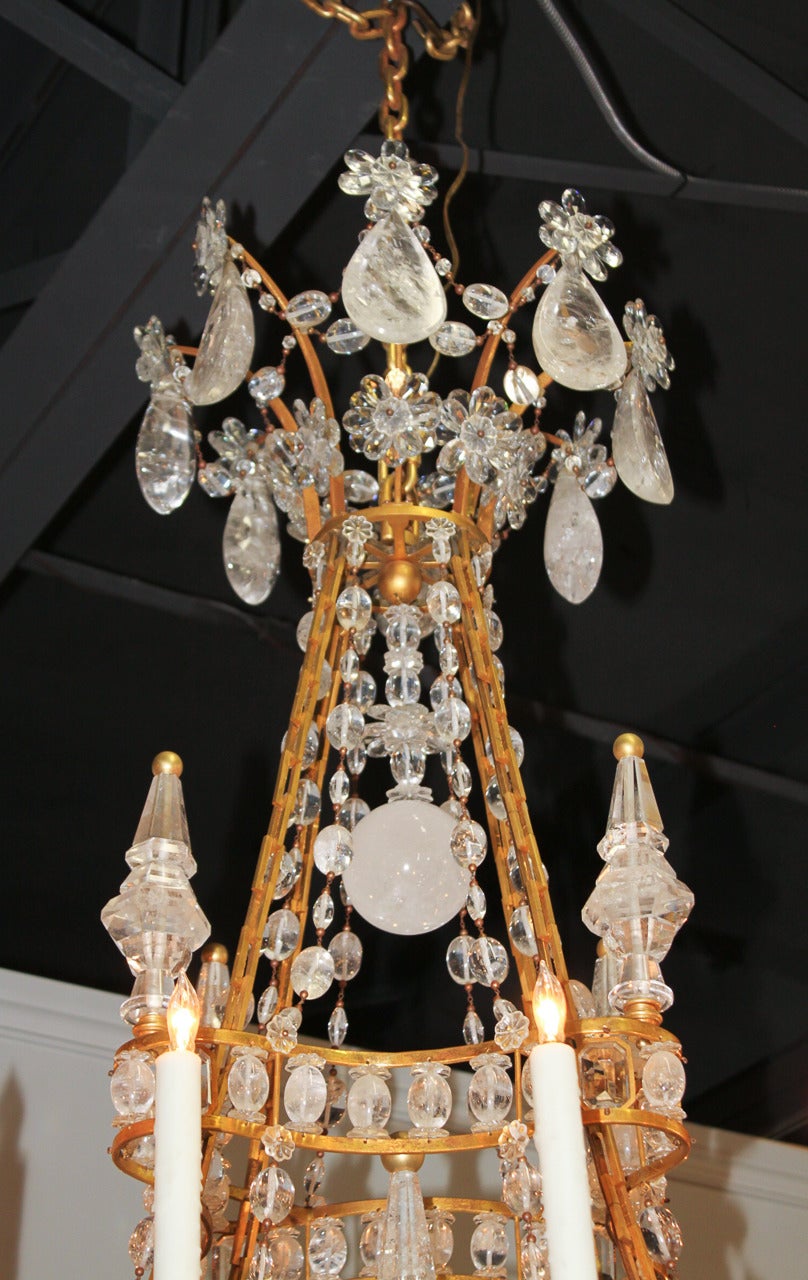 Rare Fine French Bronze and Rock Crystal Chandelier 1