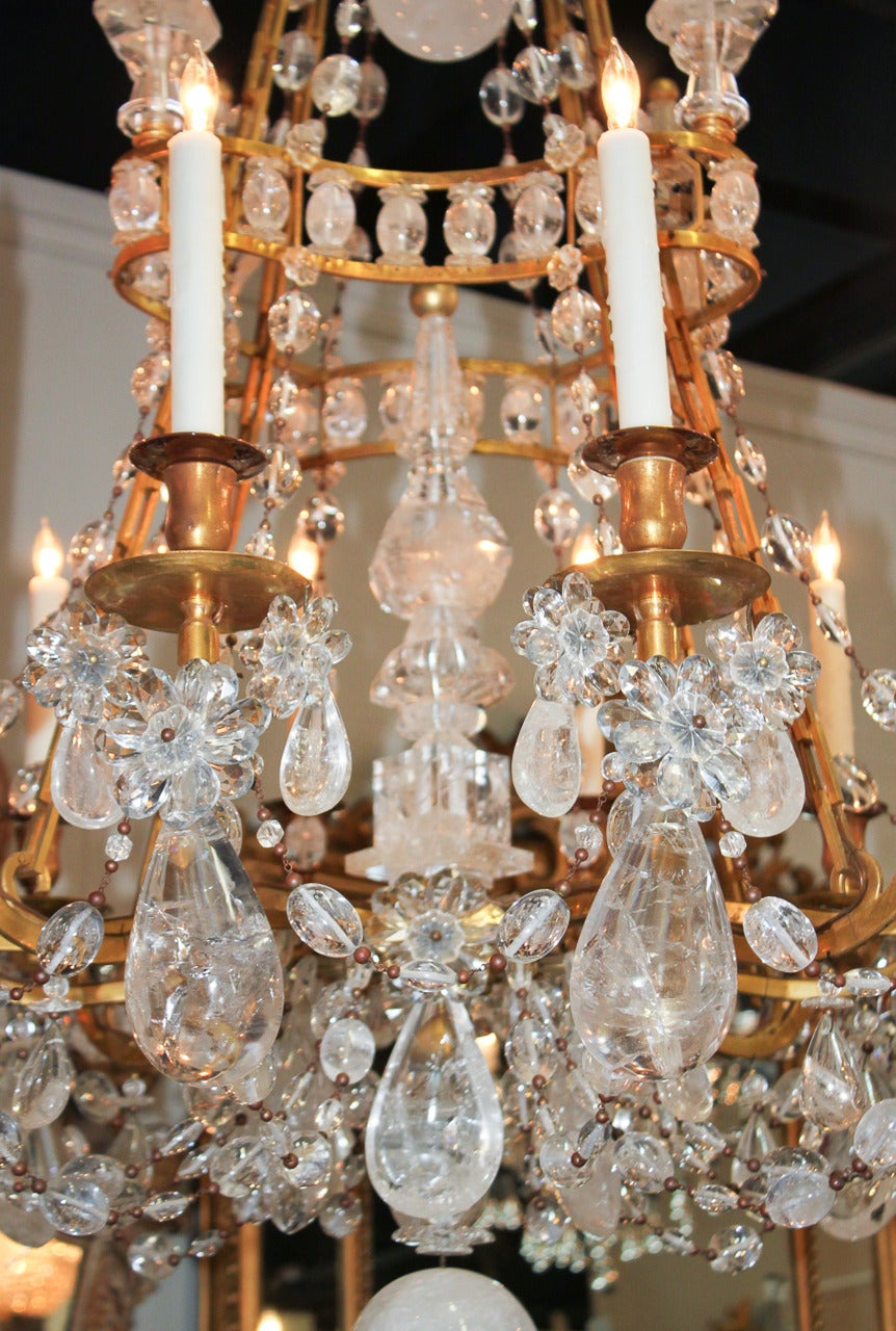 Rare Fine French Bronze and Rock Crystal Chandelier In Good Condition In Dallas, TX