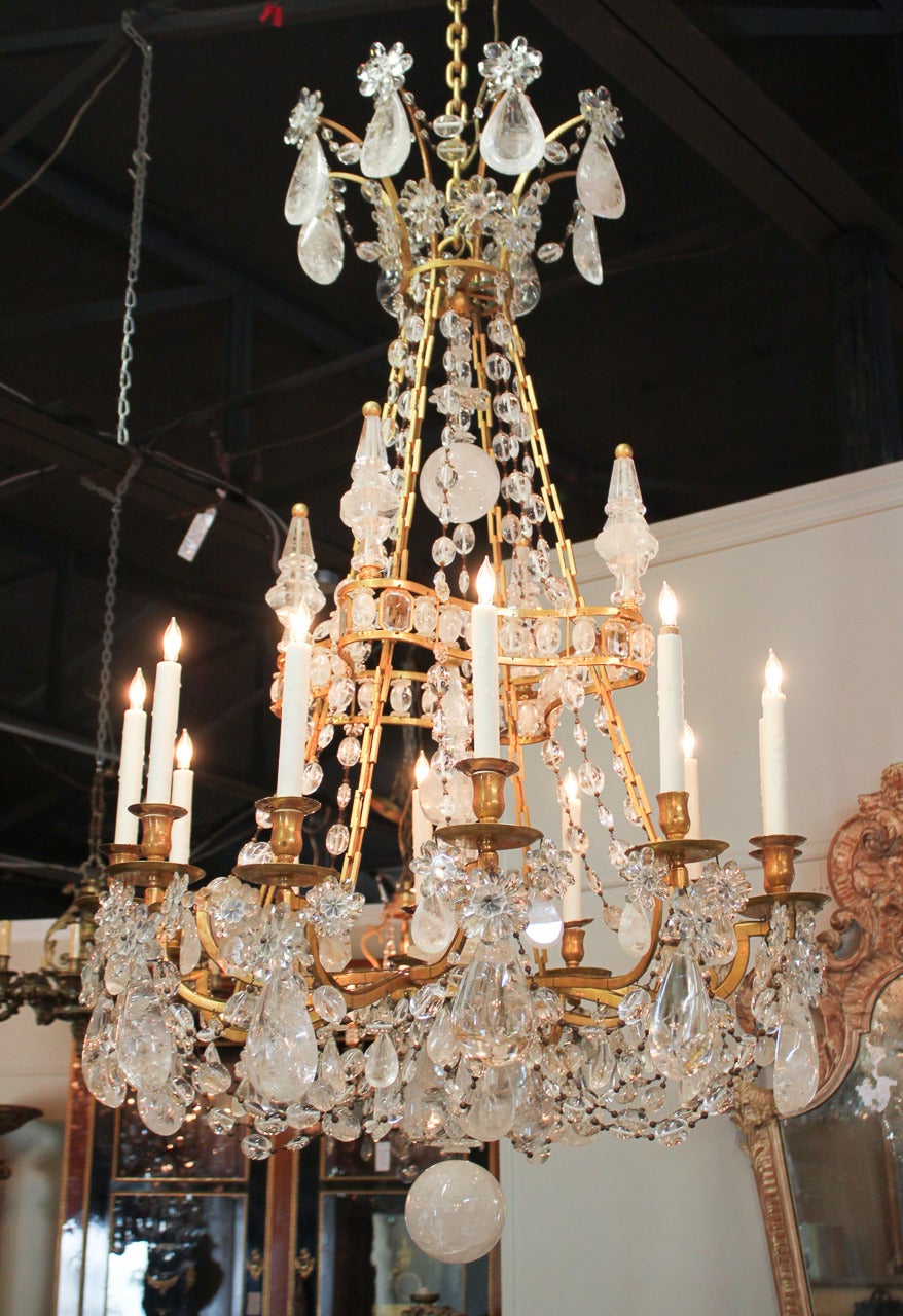 19th Century Rare Fine French Bronze and Rock Crystal Chandelier