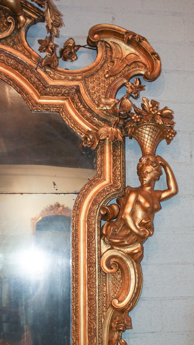 Rare 19th c. French Rococo Giltwood Cherub Mirror 4