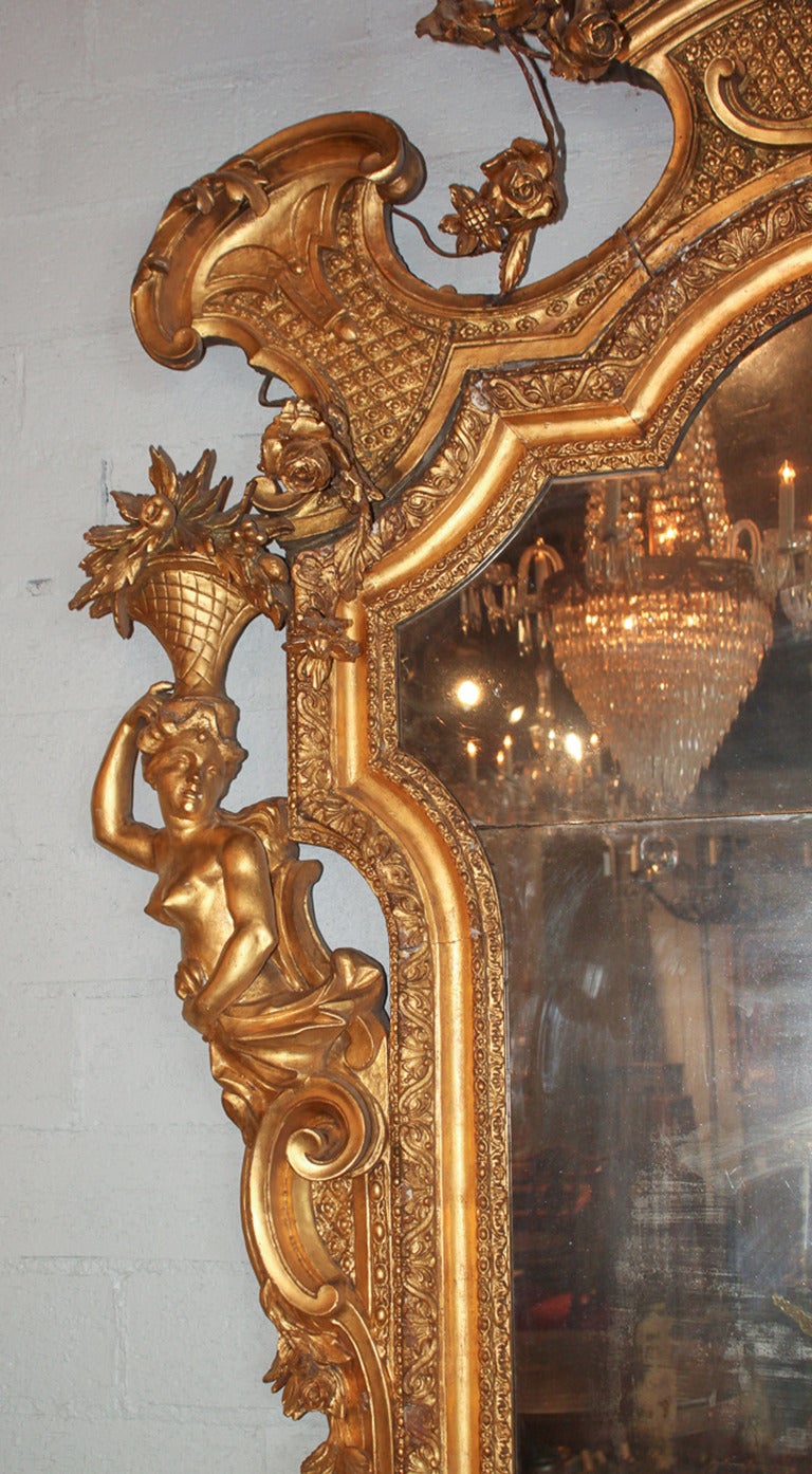 19th Century Rare 19th c. French Rococo Giltwood Cherub Mirror