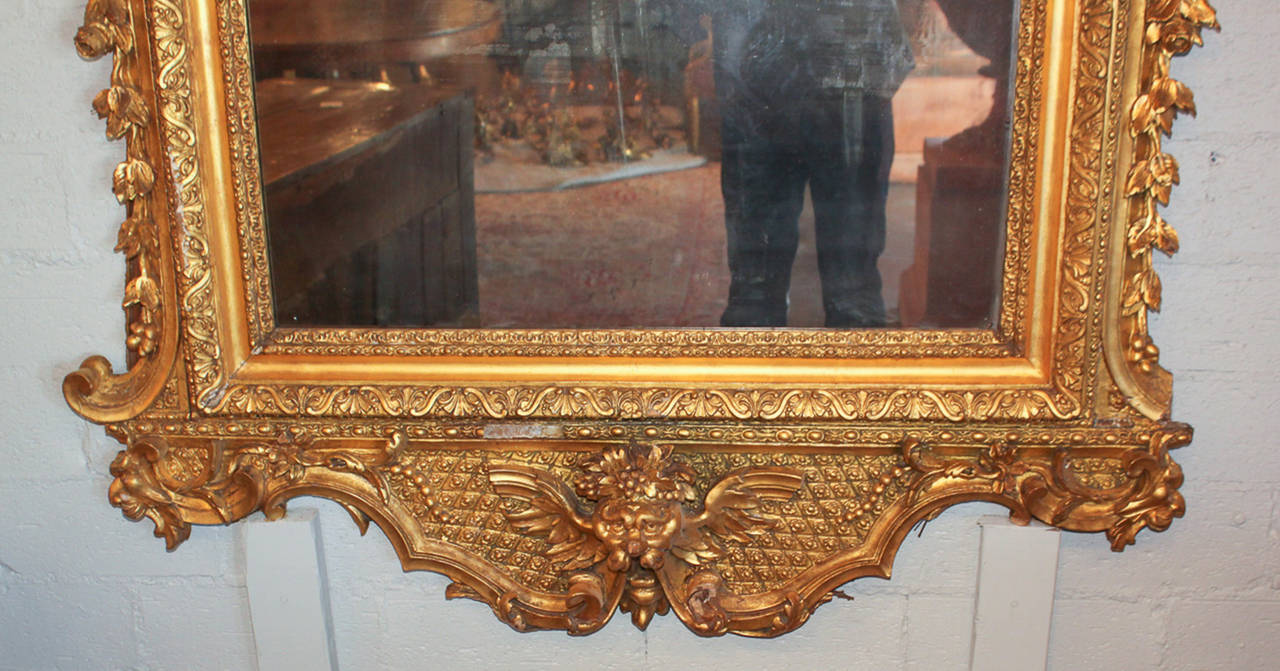 Rare 19th c. French Rococo Giltwood Cherub Mirror 1
