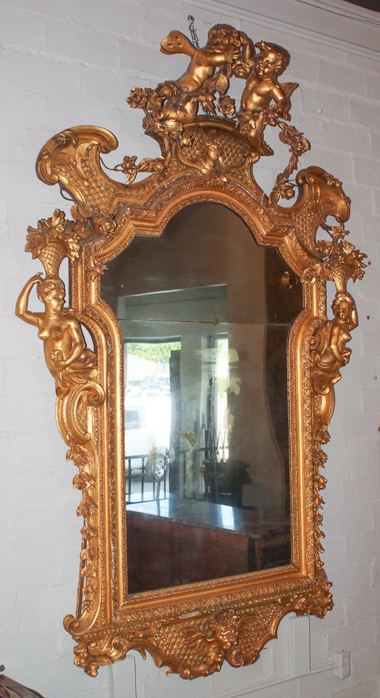 Rare 19th c. French Rococo Giltwood Cherub Mirror 3