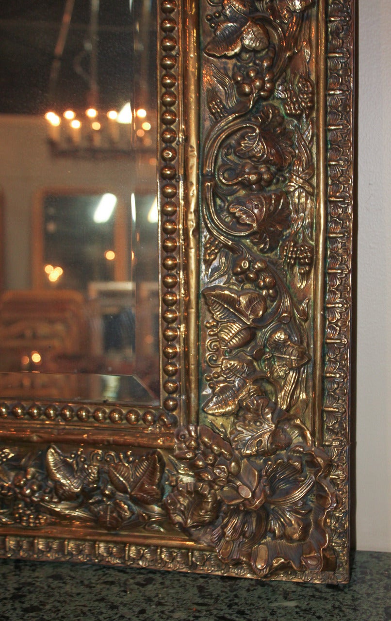 19th Century Italian Gilt Brass Repousee Mirror