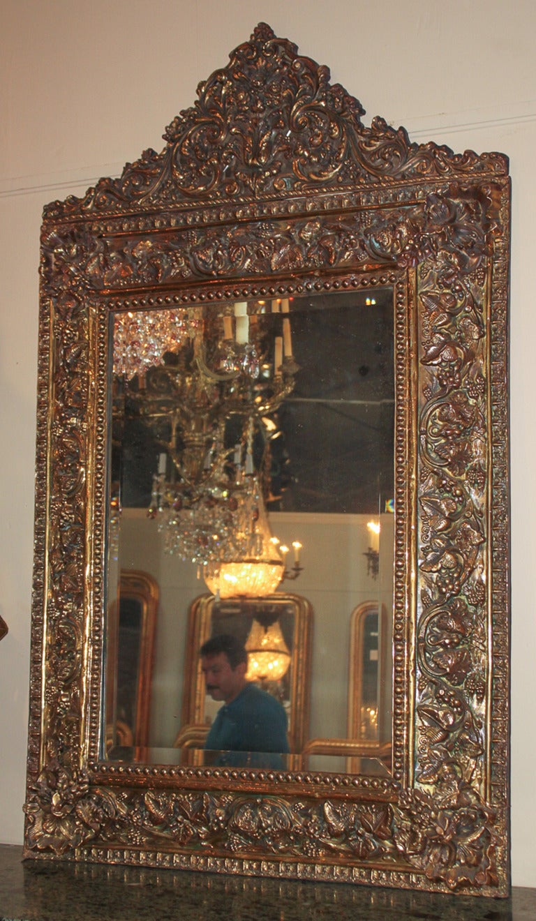 Italian Gilt Brass Repousee Mirror 1