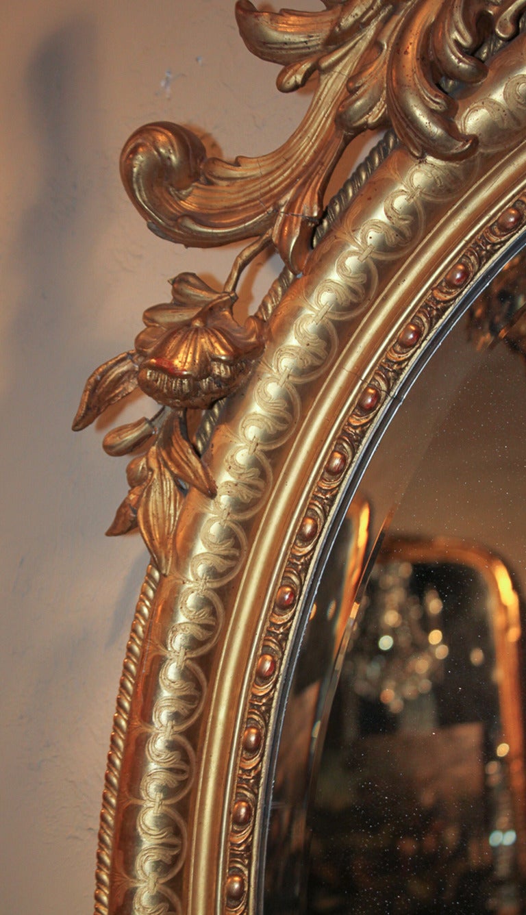 19th C French Louis XV Oval Giltwood Mirror 1