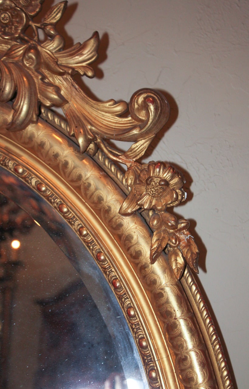 19th C French Louis XV Oval Giltwood Mirror In Good Condition In Dallas, TX