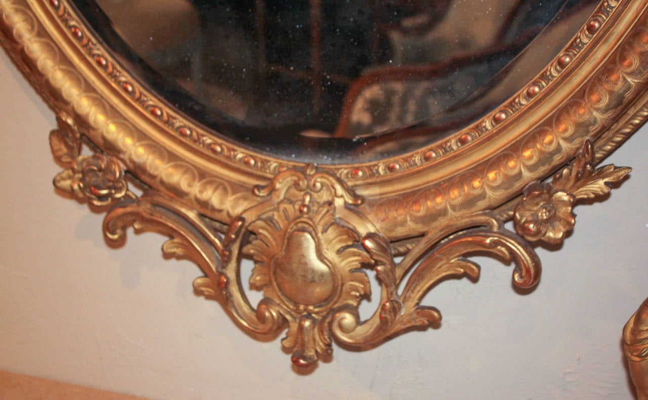 19th Century 19th C French Louis XV Oval Giltwood Mirror